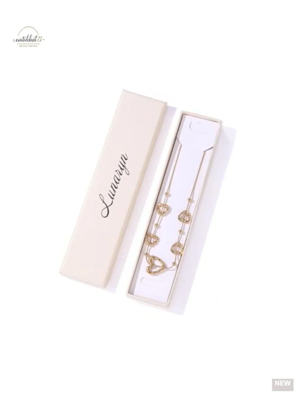18K Gold Plated Open Heart Layered Necklace Dainty Y-Necklace Minimalist